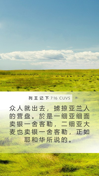 列 王 记 下 7:16 CUVS Mobile Phone Wallpaper - 众 人 就 出 去 ， 掳 掠 亚 兰 人 的 - Mobile Bible Verse Wallpaper