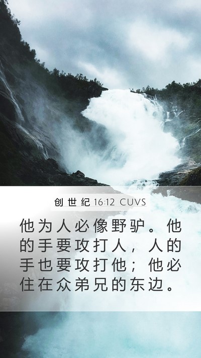 创 世 纪 16:12 CUVS Mobile Phone Wallpaper - 他 为 人 必 像 野 驴 。 他 的 手 要 - Mobile Bible Verse Wallpaper