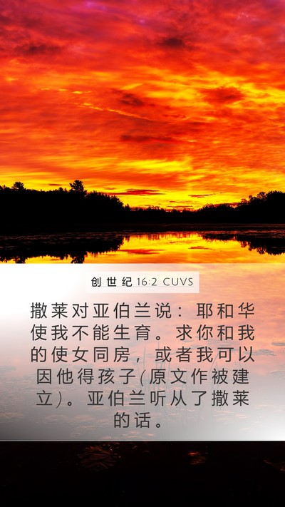 创 世 纪 16:2 CUVS Mobile Phone Wallpaper - 撒 莱 对 亚 伯 兰 说 ： 耶 和 华 使 - Mobile Bible Verse Wallpaper