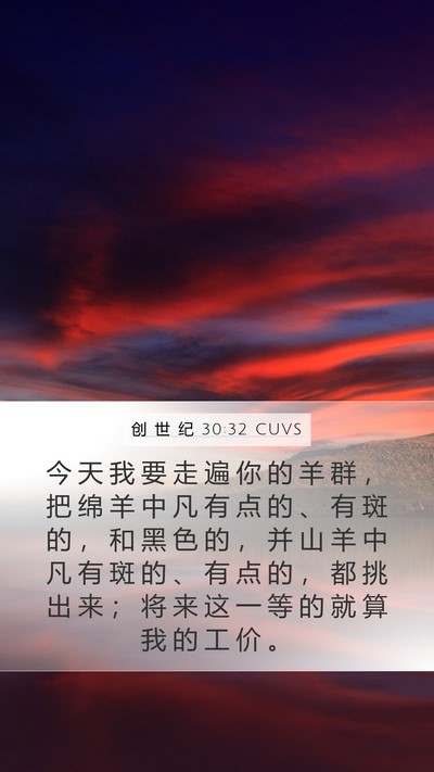 创 世 纪 30:32 CUVS Mobile Phone Wallpaper - 今 天 我 要 走 遍 你 的 羊 群 ， 把 - Mobile Bible Verse Wallpaper