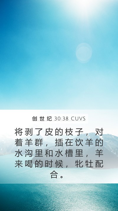 创 世 纪 30:38 CUVS Mobile Phone Wallpaper - 将 剥 了 皮 的 枝 子 ， 对 着 羊 群 - Mobile Bible Verse Wallpaper