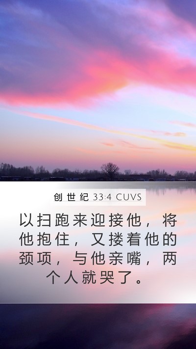 创 世 纪 33:4 CUVS Mobile Phone Wallpaper - 以 扫 跑 来 迎 接 他 ， 将 他 抱 住 - Mobile Bible Verse Wallpaper