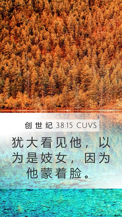 创 世 纪 38:15 CUVS Mobile Phone Wallpaper - 犹 大 看 见 他 ， 以 为 是 妓 女 ， - Mobile Bible Verse Wallpaper