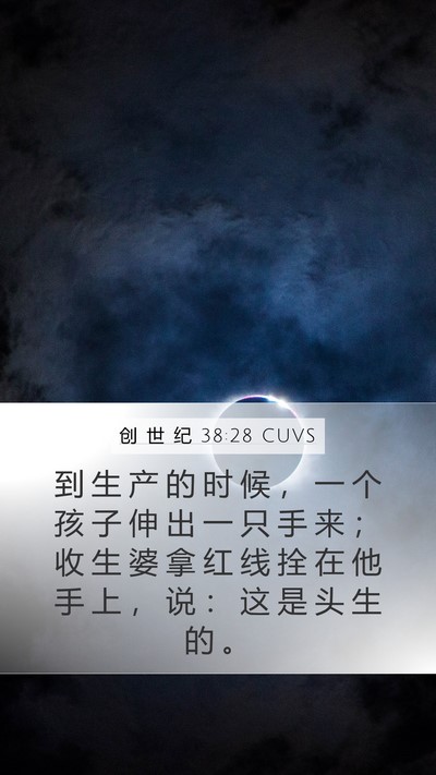 创 世 纪 38:28 CUVS Mobile Phone Wallpaper - 到 生 产 的 时 候 ， 一 个 孩 子 伸 - Mobile Bible Verse Wallpaper