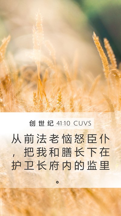 创 世 纪 41:10 CUVS Mobile Phone Wallpaper - 从 前 法 老 恼 怒 臣 仆 ， 把 我 和 - Mobile Bible Verse Wallpaper