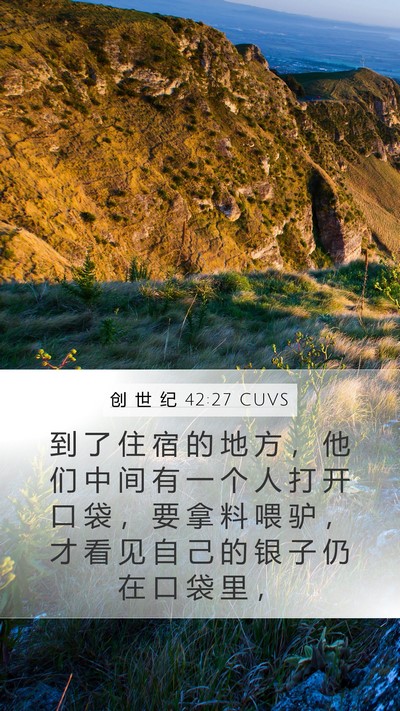 创 世 纪 42:27 CUVS Mobile Phone Wallpaper - 到 了 住 宿 的 地 方 ， 他 们 中 间 - Mobile Bible Verse Wallpaper