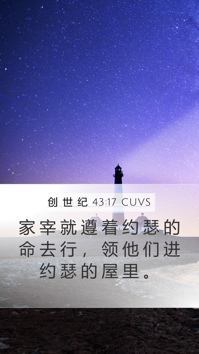创 世 纪 43:17 CUVS Mobile Phone Wallpaper - 家 宰 就 遵 着 约 瑟 的 命 去 行 ， - Mobile Bible Verse Wallpaper