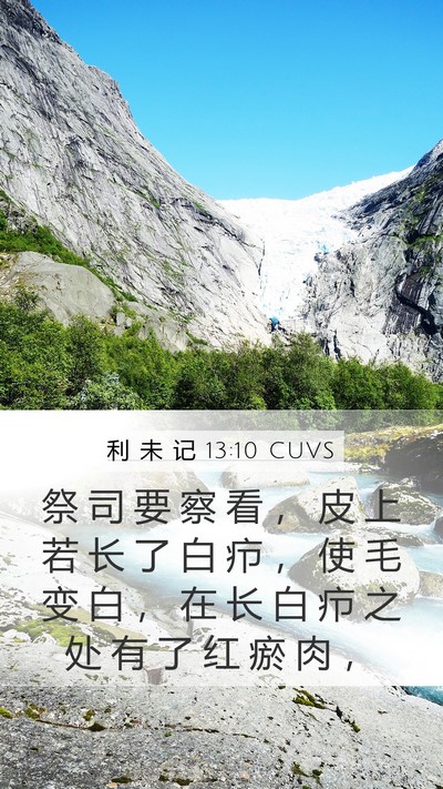 利 未 记 13:10 CUVS Mobile Phone Wallpaper - 祭 司 要 察 看 ， 皮 上 若 长 了 白 - Mobile Bible Verse Wallpaper