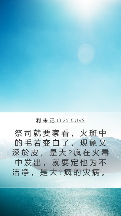 利 未 记 13:25 CUVS Mobile Phone Wallpaper - 祭 司 就 要 察 看 ， 火 斑 中 的 毛 - Mobile Bible Verse Wallpaper