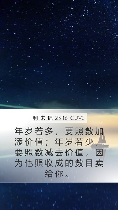 利 未 记 25:16 CUVS Mobile Phone Wallpaper - 年 岁 若 多 ， 要 照 数 加 添 价 值 - Mobile Bible Verse Wallpaper