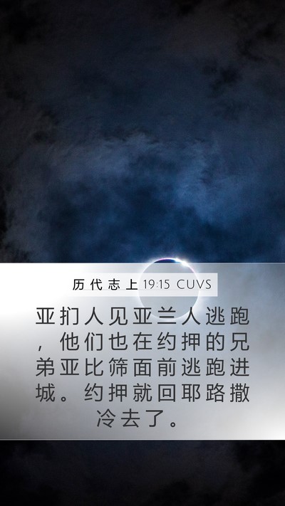 历 代 志 上 19:15 CUVS Mobile Phone Wallpaper - 亚 扪 人 见 亚 兰 人 逃 跑 ， 他 们 - Mobile Bible Verse Wallpaper