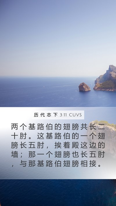 历 代 志 下 3:11 CUVS Mobile Phone Wallpaper - 两 个 基 路 伯 的 翅 膀 共 长 二 十 - Mobile Bible Verse Wallpaper