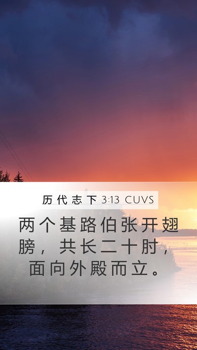 历 代 志 下 3:13 CUVS Mobile Phone Wallpaper - 两 个 基 路 伯 张 开 翅 膀 ， 共 长 - Mobile Bible Verse Wallpaper