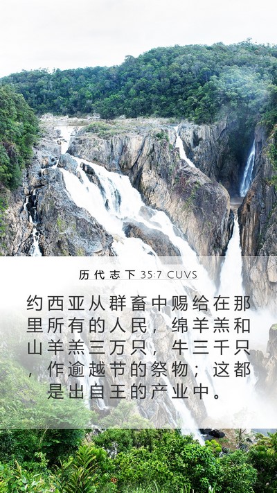 历 代 志 下 35:7 CUVS Mobile Phone Wallpaper - 约 西 亚 从 群 畜 中 赐 给 在 那 里 - Mobile Bible Verse Wallpaper