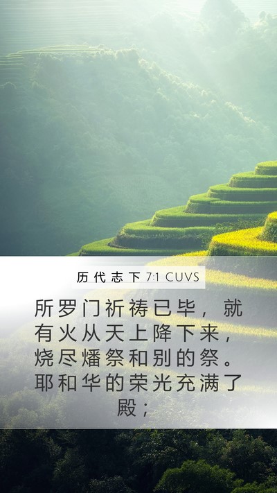 历 代 志 下 7:1 CUVS Mobile Phone Wallpaper - 所 罗 门 祈 祷 已 毕 ， 就 有 火 从 - Mobile Bible Verse Wallpaper