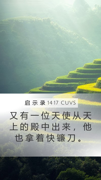 启 示 录 14:17 CUVS Mobile Phone Wallpaper - 又 有 一 位 天 使 从 天 上 的 殿 中 - Mobile Bible Verse Wallpaper