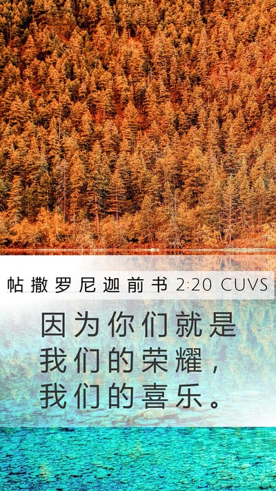 帖 撒 罗 尼 迦 前 书 2:20 CUVS Mobile Phone Wallpaper - 因 为 你 们 就 是 我 们 的 荣 耀 ， - Mobile Bible Verse Wallpaper