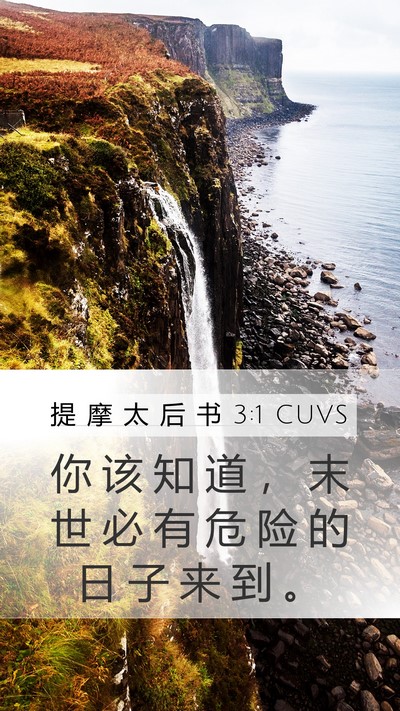 提 摩 太 后 书 3:1 CUVS Bible Verse Image