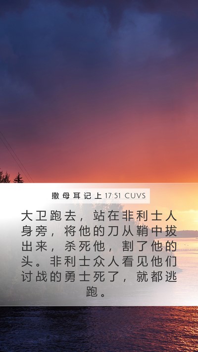 撒 母 耳 记 上 17:51 CUVS Mobile Phone Wallpaper - 大 卫 跑 去 ， 站 在 非 利 士 人 身 - Mobile Bible Verse Wallpaper