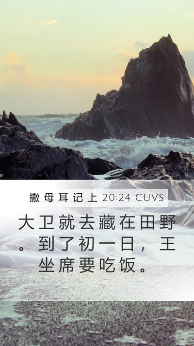 撒 母 耳 记 上 20:24 CUVS Mobile Phone Wallpaper - 大 卫 就 去 藏 在 田 野 。 到 了 初 - Mobile Bible Verse Wallpaper