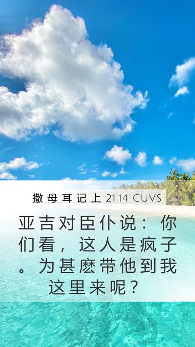 撒 母 耳 记 上 21:14 CUVS Mobile Phone Wallpaper - 亚 吉 对 臣 仆 说 ： 你 们 看 ， 这 - Mobile Bible Verse Wallpaper