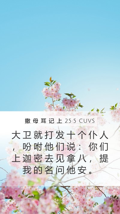 撒 母 耳 记 上 25:5 CUVS Mobile Phone Wallpaper - 大 卫 就 打 发 十 个 仆 人 ， 吩 咐 - Mobile Bible Verse Wallpaper