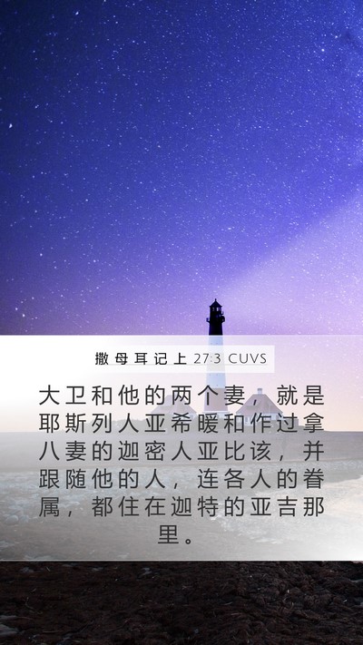 撒 母 耳 记 上 27:3 CUVS Mobile Phone Wallpaper - 大 卫 和 他 的 两 个 妻 ， 就 是 耶 - Mobile Bible Verse Wallpaper