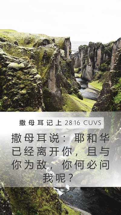 撒 母 耳 记 上 28:16 CUVS Mobile Phone Wallpaper - 撒 母 耳 说 ： 耶 和 华 已 经 离 开 - Mobile Bible Verse Wallpaper