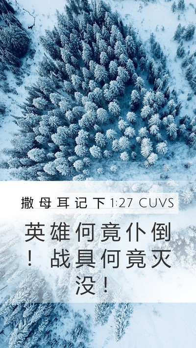 撒 母 耳 记 下 1:27 CUVS Mobile Phone Wallpaper - 英 雄 何 竟 仆 倒 ！ 战 具 何 竟 灭 - Mobile Bible Verse Wallpaper