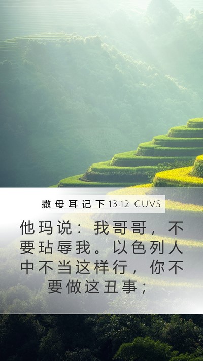 撒 母 耳 记 下 13:12 CUVS Mobile Phone Wallpaper - 他 玛 说 ： 我 哥 哥 ， 不 要 玷 辱 - Mobile Bible Verse Wallpaper