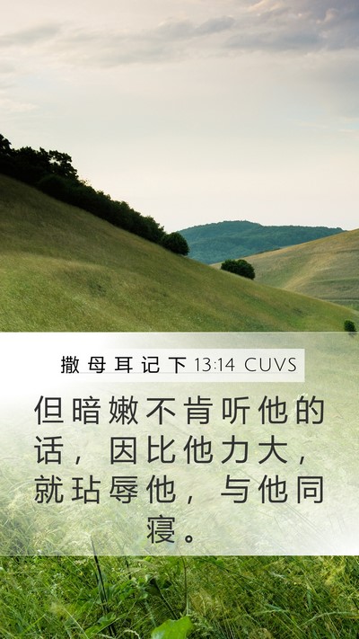 撒 母 耳 记 下 13:14 CUVS Mobile Phone Wallpaper - 但 暗 嫩 不 肯 听 他 的 话 ， 因 比 - Mobile Bible Verse Wallpaper