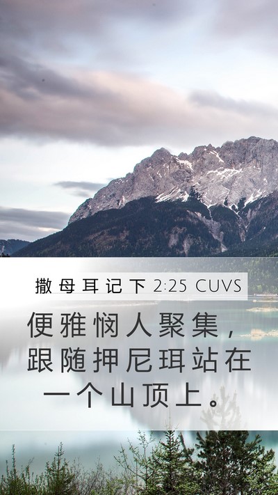 撒 母 耳 记 下 2:25 CUVS Mobile Phone Wallpaper - 便 雅 悯 人 聚 集 ， 跟 随 押 尼 珥 - Mobile Bible Verse Wallpaper