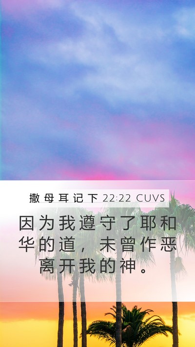 撒 母 耳 记 下 22:22 CUVS Mobile Phone Wallpaper - 因 为 我 遵 守 了 耶 和 华 的 道 ， - Mobile Bible Verse Wallpaper