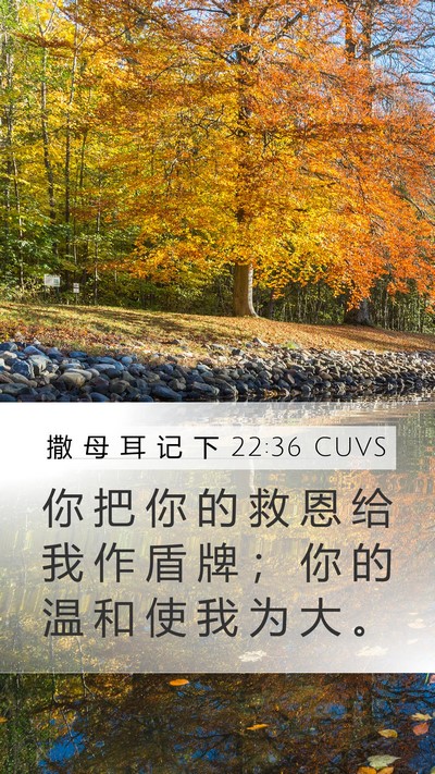 撒 母 耳 记 下 22:36 CUVS Mobile Phone Wallpaper - 你 把 你 的 救 恩 给 我 作 盾 牌 ； - Mobile Bible Verse Wallpaper