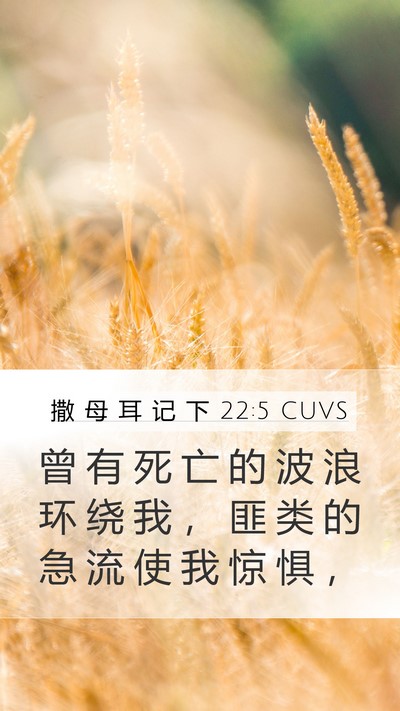 撒 母 耳 记 下 22:5 CUVS Mobile Phone Wallpaper - 曾 有 死 亡 的 波 浪 环 绕 我 ， 匪 - Mobile Bible Verse Wallpaper