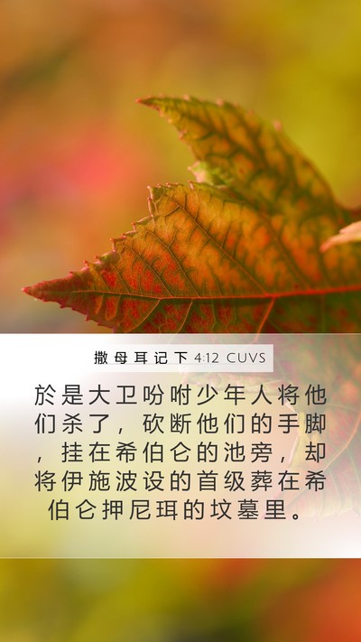 撒 母 耳 记 下 4:12 CUVS Mobile Phone Wallpaper - 於 是 大 卫 吩 咐 少 年 人 将 他 们 - Mobile Bible Verse Wallpaper