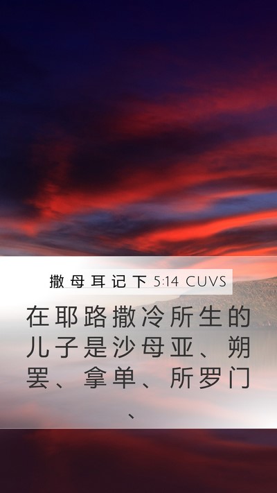 撒 母 耳 记 下 5:14 CUVS Mobile Phone Wallpaper - 在 耶 路 撒 冷 所 生 的 儿 子 是 沙 - Mobile Bible Verse Wallpaper