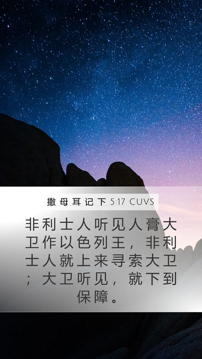 撒 母 耳 记 下 5:17 CUVS Mobile Phone Wallpaper - 非 利 士 人 听 见 人 膏 大 卫 作 以 - Mobile Bible Verse Wallpaper