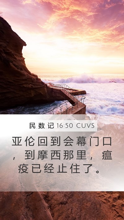 民 数 记 16:50 CUVS Mobile Phone Wallpaper - 亚 伦 回 到 会 幕 门 口 ， 到 摩 西 - Mobile Bible Verse Wallpaper