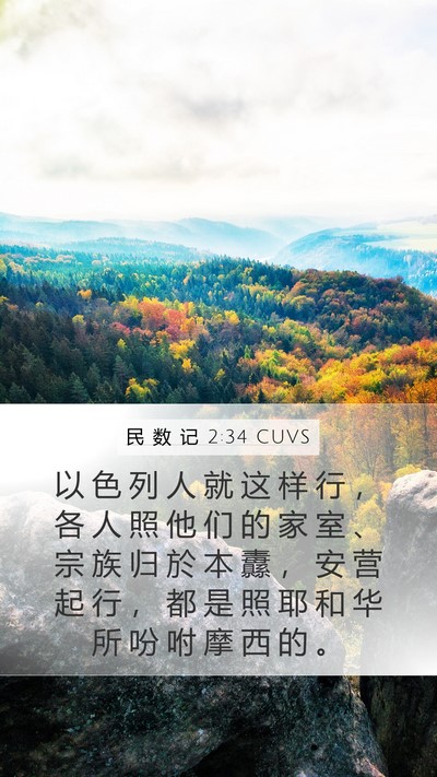 民 数 记 2:34 CUVS Mobile Phone Wallpaper - 以 色 列 人 就 这 样 行 ， 各 人 照 - Mobile Bible Verse Wallpaper