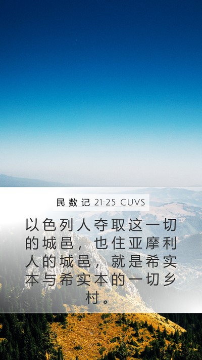 民 数 记 21:25 CUVS Mobile Phone Wallpaper - 以 色 列 人 夺 取 这 一 切 的 城 邑 - Mobile Bible Verse Wallpaper