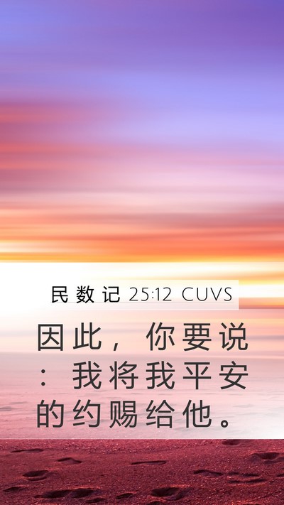 民 数 记 25:12 CUVS Mobile Phone Wallpaper - 因 此 ， 你 要 说 ： 我 将 我 平 安 - Mobile Bible Verse Wallpaper