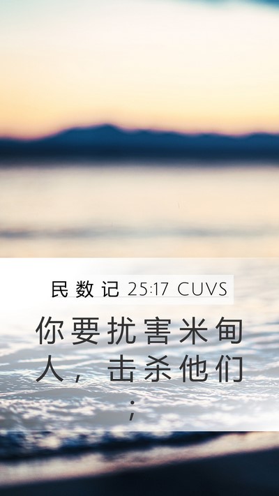 民 数 记 25:17 CUVS Mobile Phone Wallpaper - 你 要 扰 害 米 甸 人 ， 击 杀 他 们 - Mobile Bible Verse Wallpaper