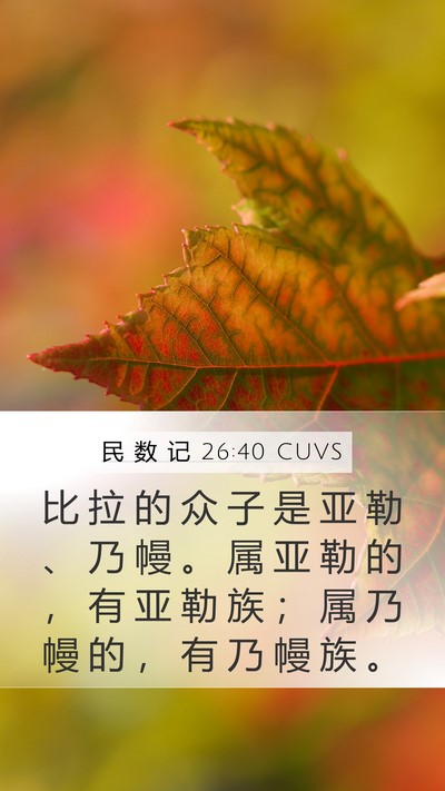 民 数 记 26:40 CUVS Mobile Phone Wallpaper - 比 拉 的 众 子 是 亚 勒 、 乃 幔 。 - Mobile Bible Verse Wallpaper