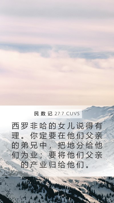 民 数 记 27:7 CUVS Mobile Phone Wallpaper - 西 罗 非 哈 的 女 儿 说 得 有 理 。 - Mobile Bible Verse Wallpaper