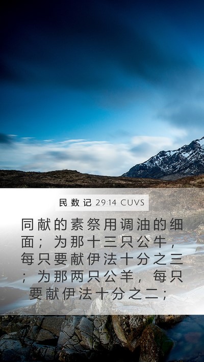 民 数 记 29:14 CUVS Mobile Phone Wallpaper - 同 献 的 素 祭 用 调 油 的 细 面 ； - Mobile Bible Verse Wallpaper