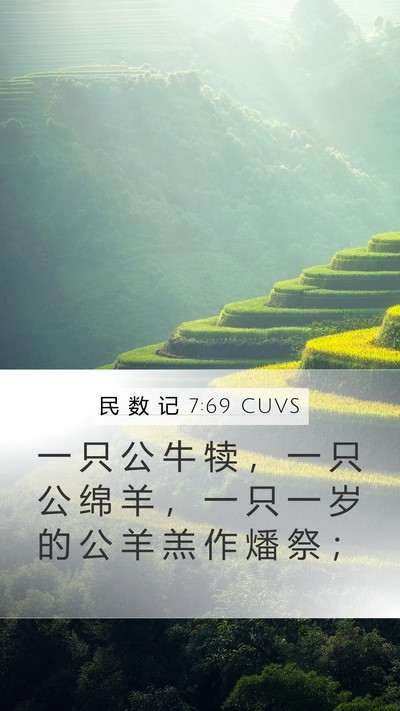 民 数 记 7:69 CUVS Mobile Phone Wallpaper - 一 只 公 牛 犊 ， 一 只 公 绵 羊 ， - Mobile Bible Verse Wallpaper