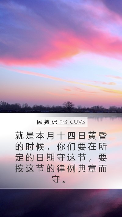 民 数 记 9:3 CUVS Mobile Phone Wallpaper - 就 是 本 月 十 四 日 黄 昏 的 时 候 - Mobile Bible Verse Wallpaper