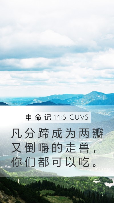 申 命 记 14:6 CUVS Mobile Phone Wallpaper - 凡 分 蹄 成 为 两 瓣 又 倒 嚼 的 走 - Mobile Bible Verse Wallpaper