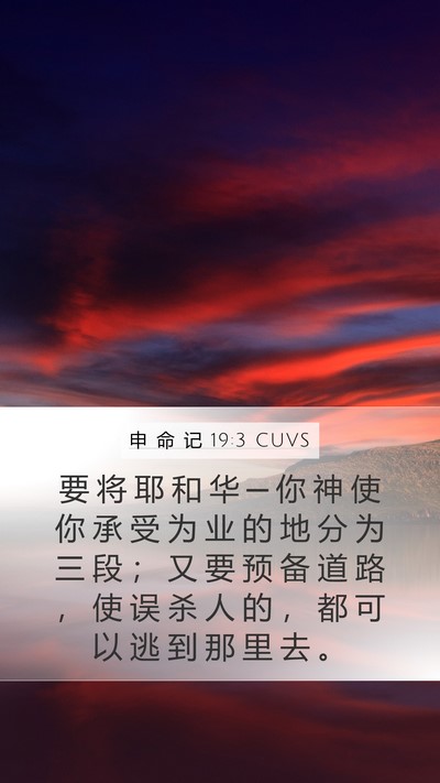 申 命 记 19:3 CUVS Mobile Phone Wallpaper - 要 将 耶 和 华 ─ 你 神 使 你 承 受 - Mobile Bible Verse Wallpaper